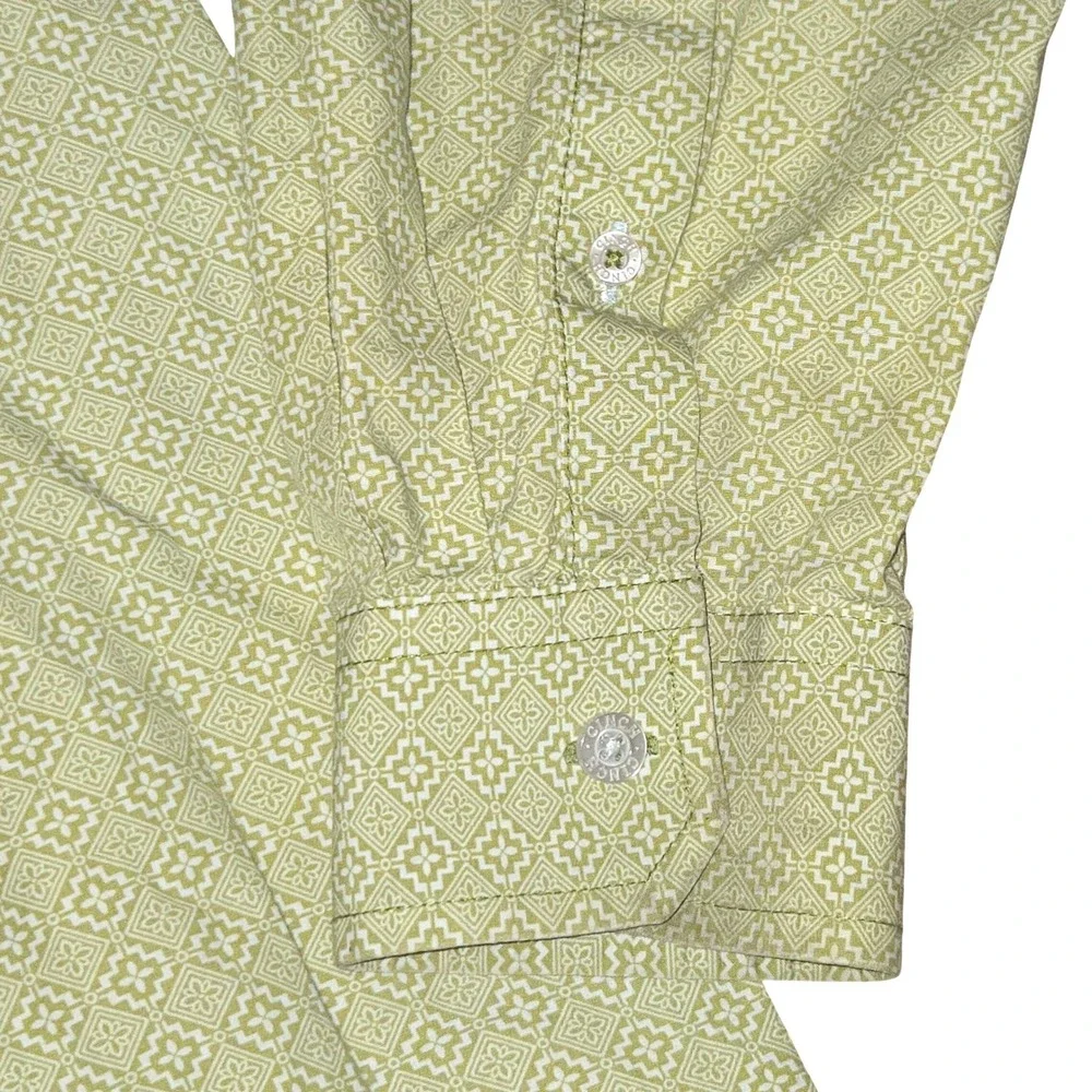 Cinch Button Down Shirt Men's‎ Size XL Lime Green Geometric Print Long Sleeve